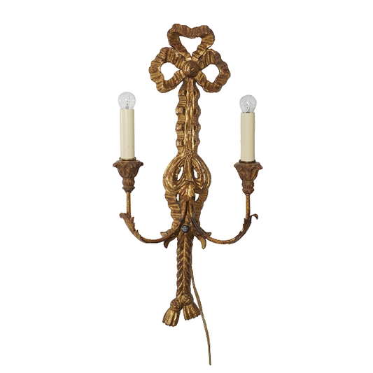 Vintage Italian Carved Gilt Wood & Metal Wall Sconces