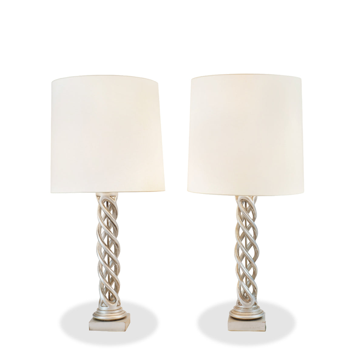 Vintage James Mont Silver Gilt Twist Table Lamps, Pair of