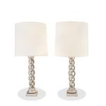 Vintage James Mont Silver Gilt Twist Table Lamps, Pair of