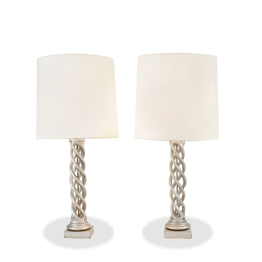 Vintage James Mont Silver Gilt Twist Table Lamps, Pair of