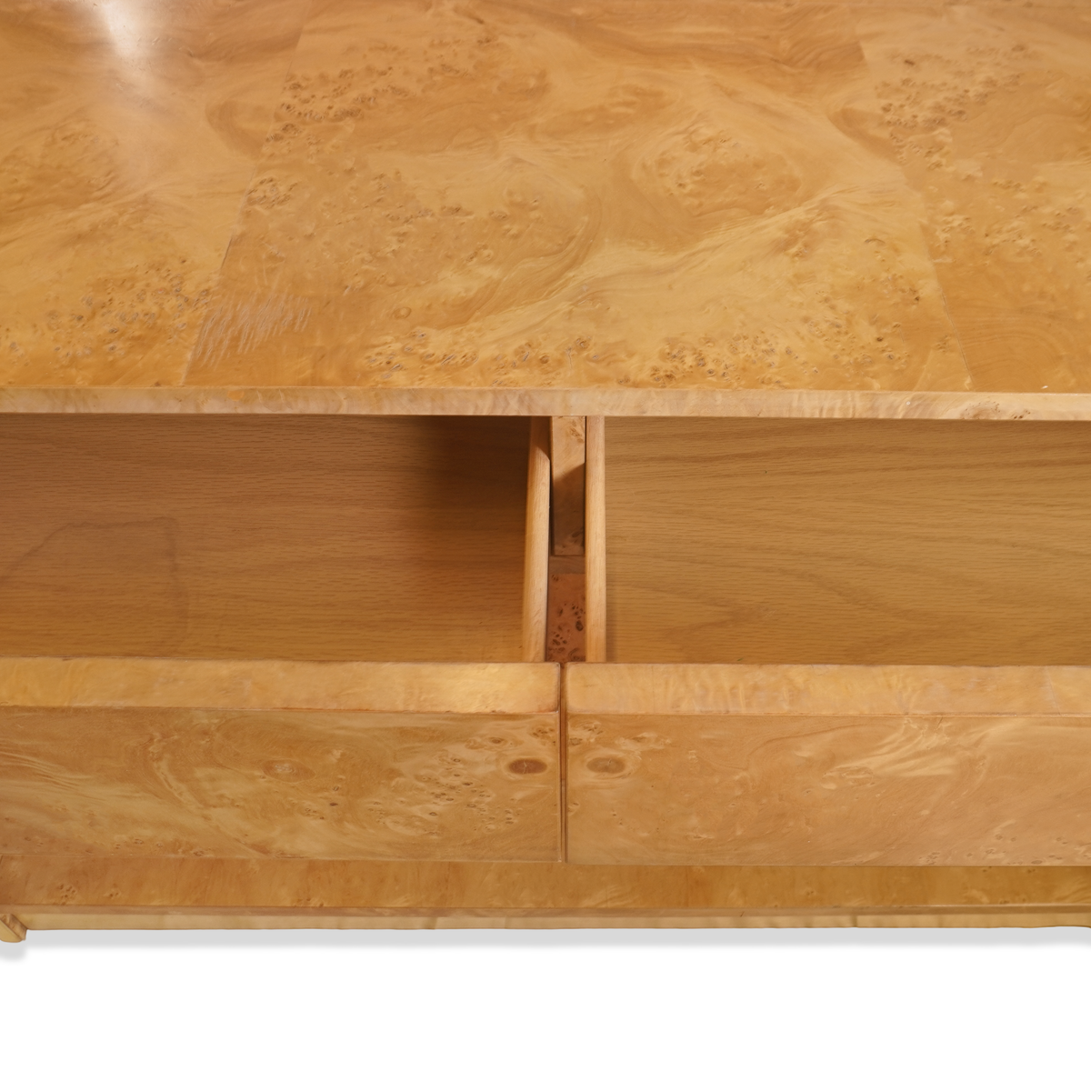 Vintage MILO BAUGHMAN STYLE BURLwood SERVER with Brass Details by Thomasville