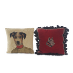 Vintage Thierry Poncelet Military Jack Russell Belgian Throw Pillow & Handmade Wool Needlepoint Scottish Terrier Accent Pillows, Set of 2