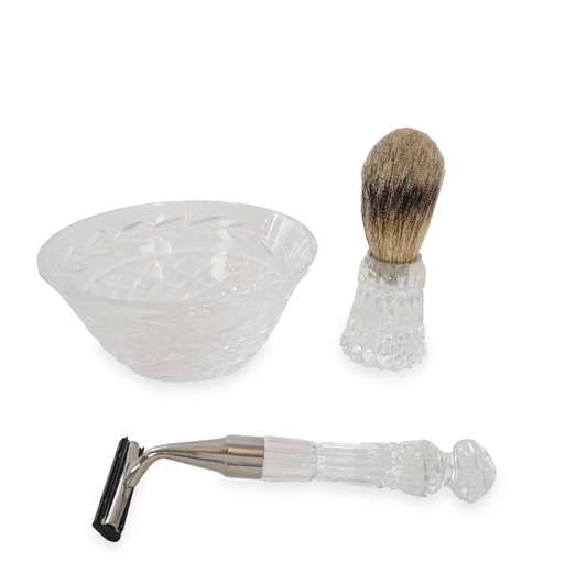 Vintage Waterford Crystal Mens Shaving Razor, Brush and Bowl
