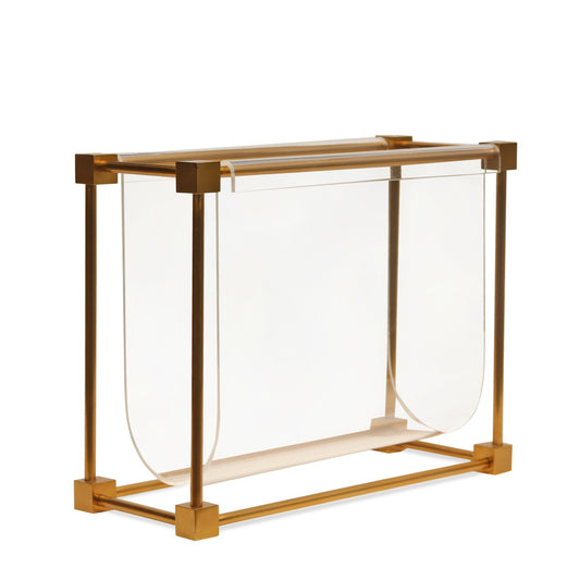 Vintage Charles Hollis Jones Magazine Rack in Polished Brass and Lucite