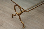 Vintage French Jacque Adnet Style Gilt Iron Coffee Table with Glass Top