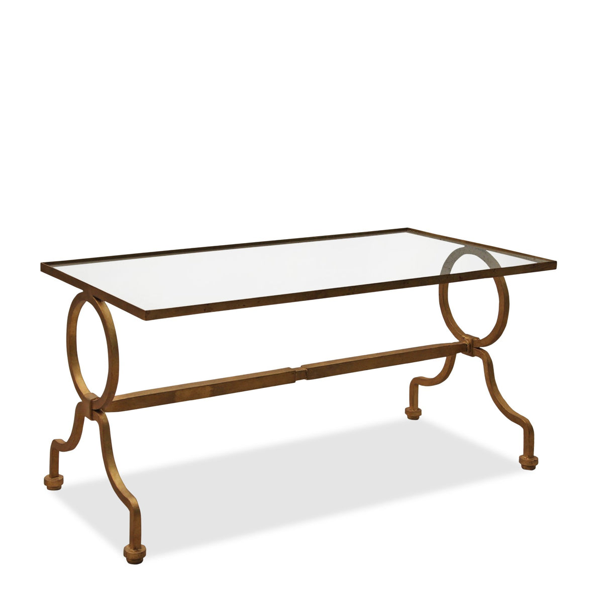 Vintage French Jacque Adnet Style Gilt Iron Coffee Table with Glass Top