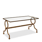 Vintage French Jacque Adnet Style Gilt Iron Coffee Table with Glass Top