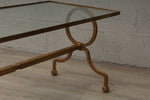 Vintage French Jacque Adnet Style Gilt Iron Coffee Table with Glass Top