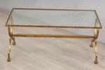 Vintage French Jacque Adnet Style Gilt Iron Coffee Table with Glass Top