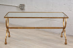 Vintage French Jacque Adnet Style Gilt Iron Coffee Table with Glass Top