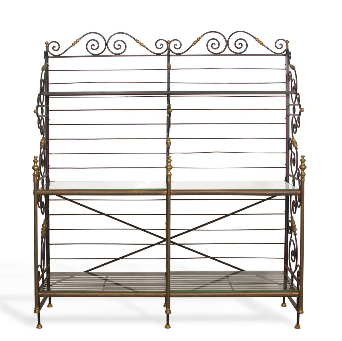 Vintage French Wrought Iron & Brass Bakers Rack