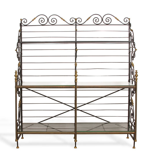 Vintage French Wrought Iron & Brass Bakers Rack