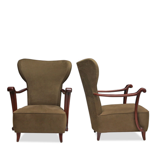 Vintage Italian Guglielmo Ulrich Wingback Chairs C1950s