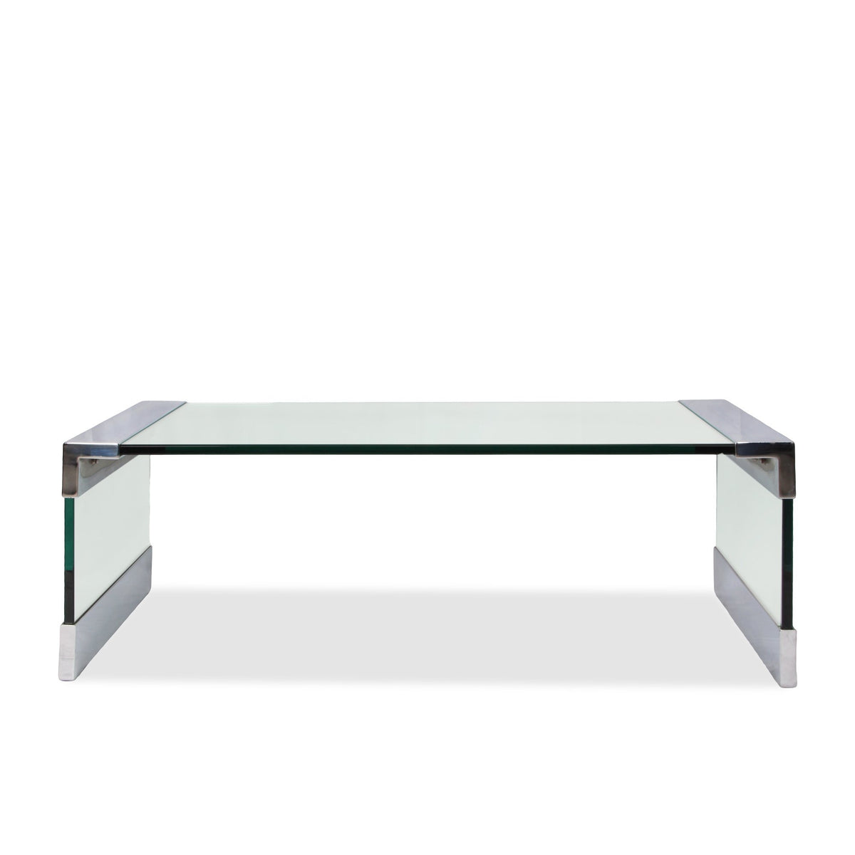 Vintage Leon Rosen Nickel and Glass Waterfall Coffee Table for Pace