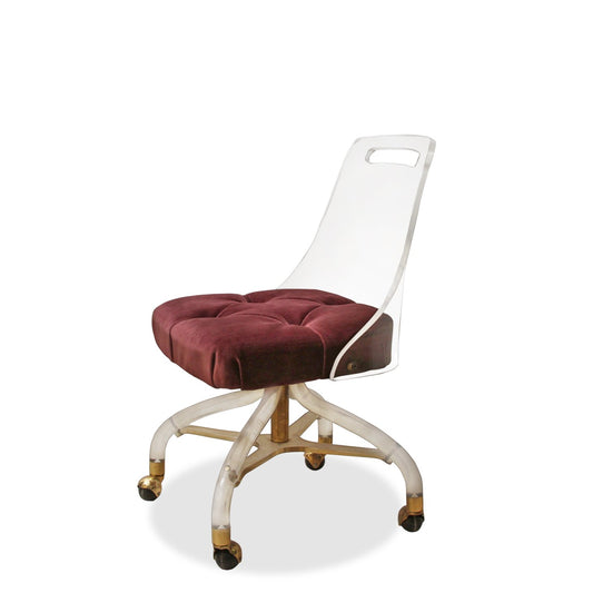 Vintage MCM Hill MFG Lucite and Brass Slipper Chair with Wheels Attributed to Charles Hollis Jones