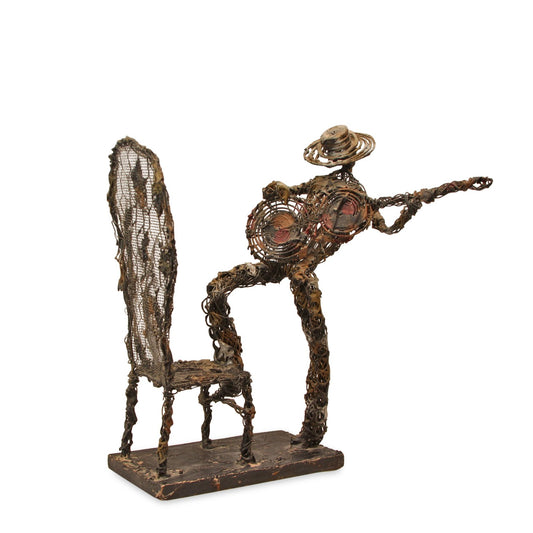 Vintage MCM Paco Valle Abstract Wire Guitar Player Art Sculpture
