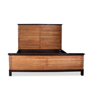 Vintage Modern Brutalist Wood Slat Bed Frame