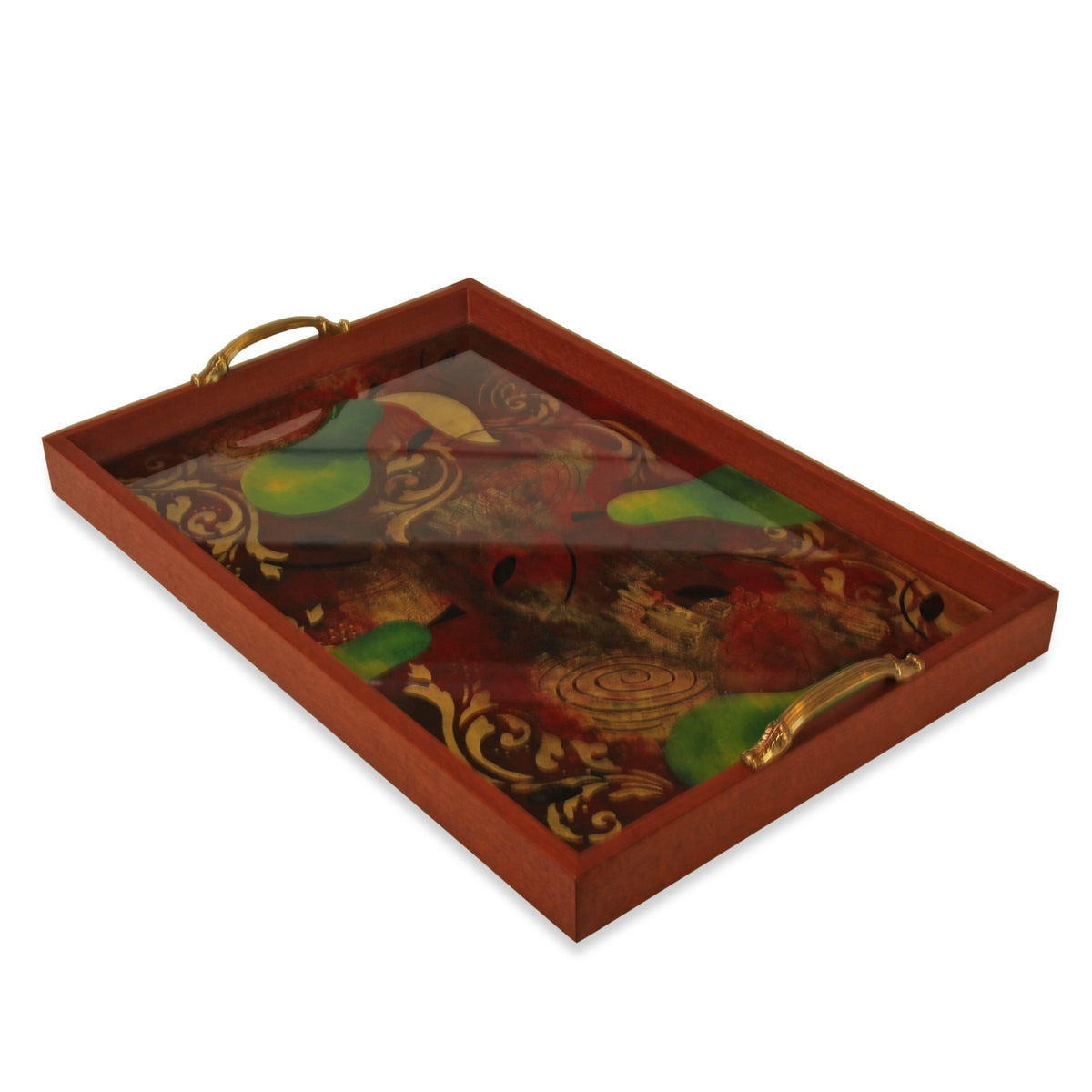 Vintage Signed Carreras Hand Painted Tray with Brass Handles