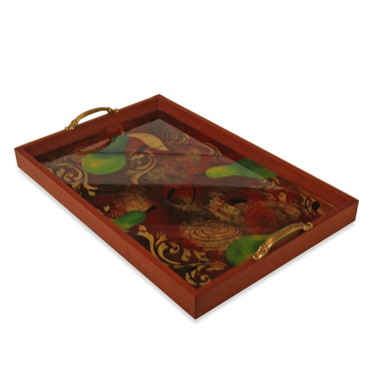 Vintage Signed Carreras Hand Painted Tray with Brass Handles