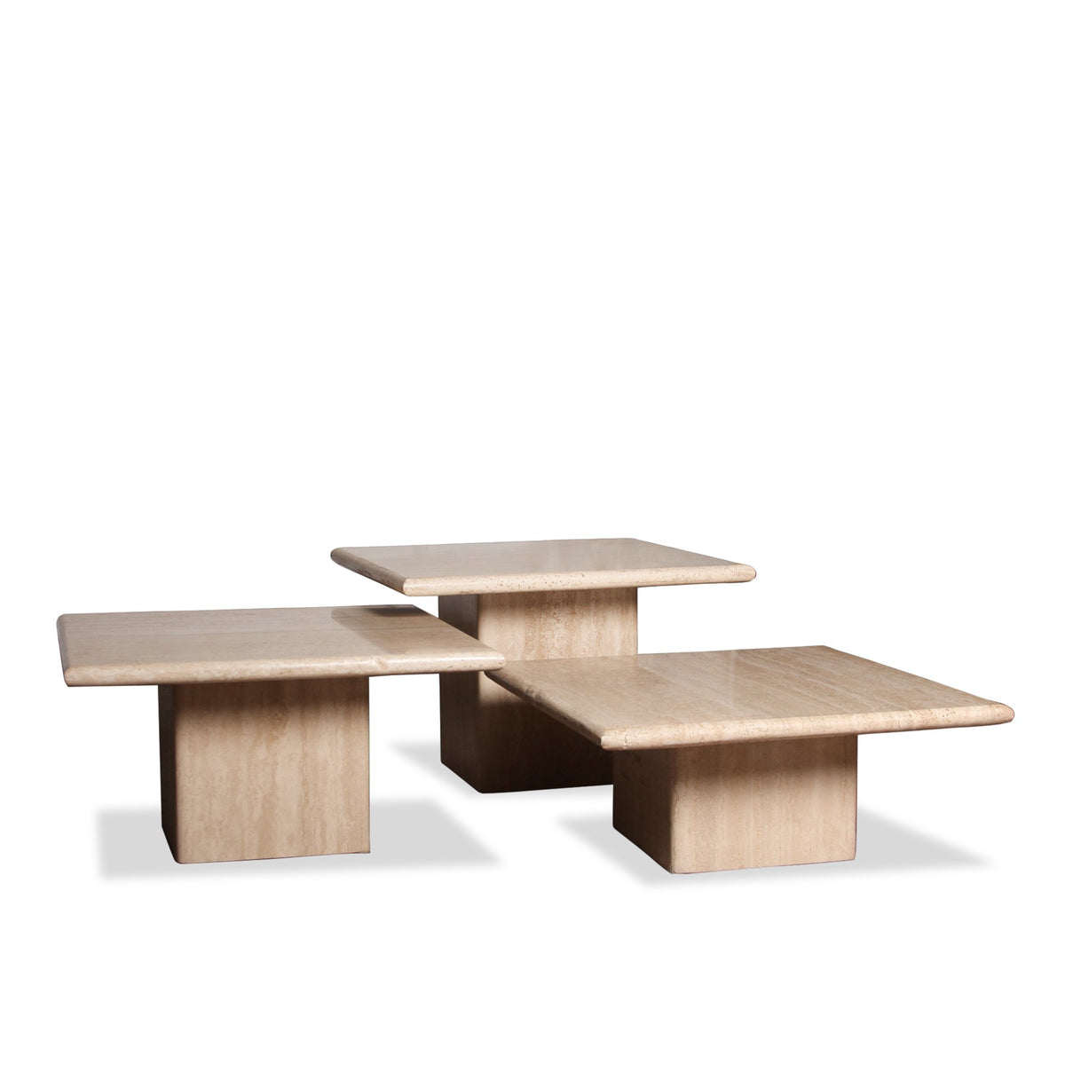 Vintage Travertine Marble Nesting Coffee Side Tables, C1970s