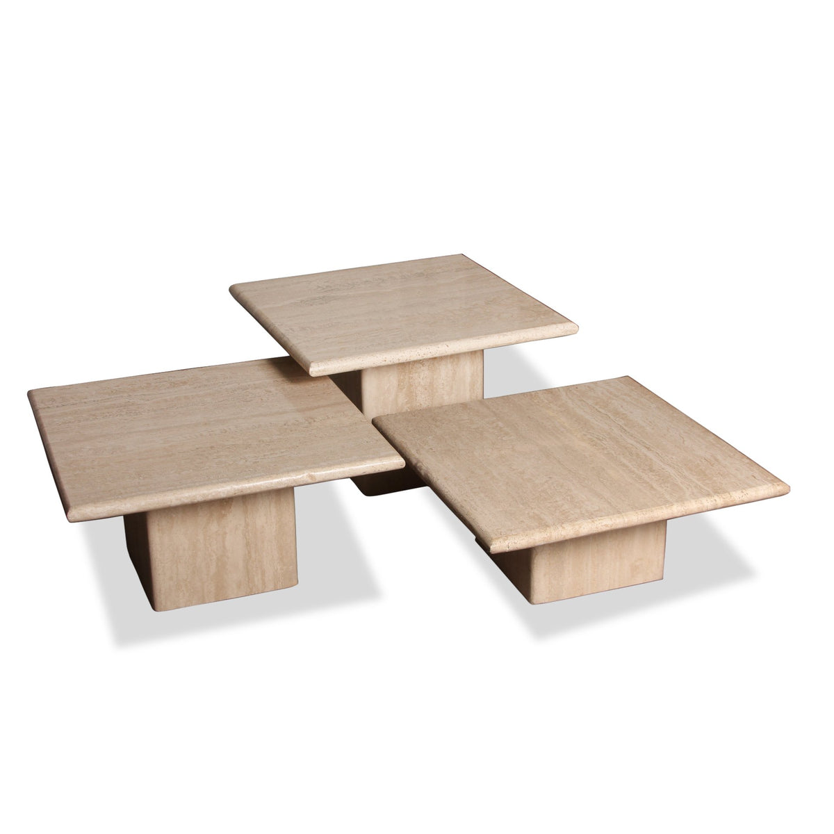 Vintage Travertine Marble Nesting Coffee Side Tables, C1970s