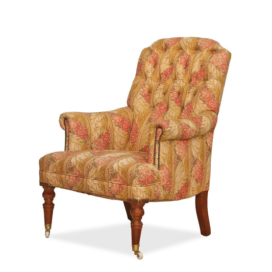 Vintage Victorian Button-Tufted Upholstered Armchair