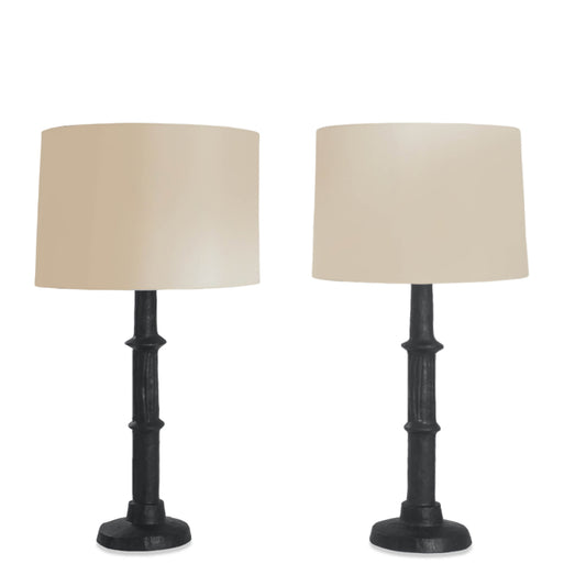 Vintage Alberto Giacometti, Diego Giacometti Bougeoir Style Wrought Iron Lamps, Pair of