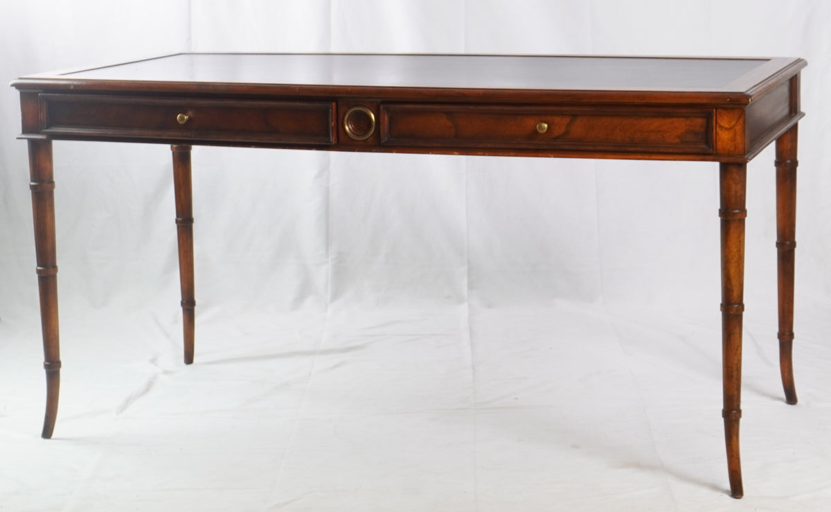 Vintage Baker Faux Bamboo Mahogany and Leather Desk