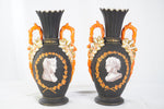 Vintage Continental Hand Painted Majolica Vases, Pair of