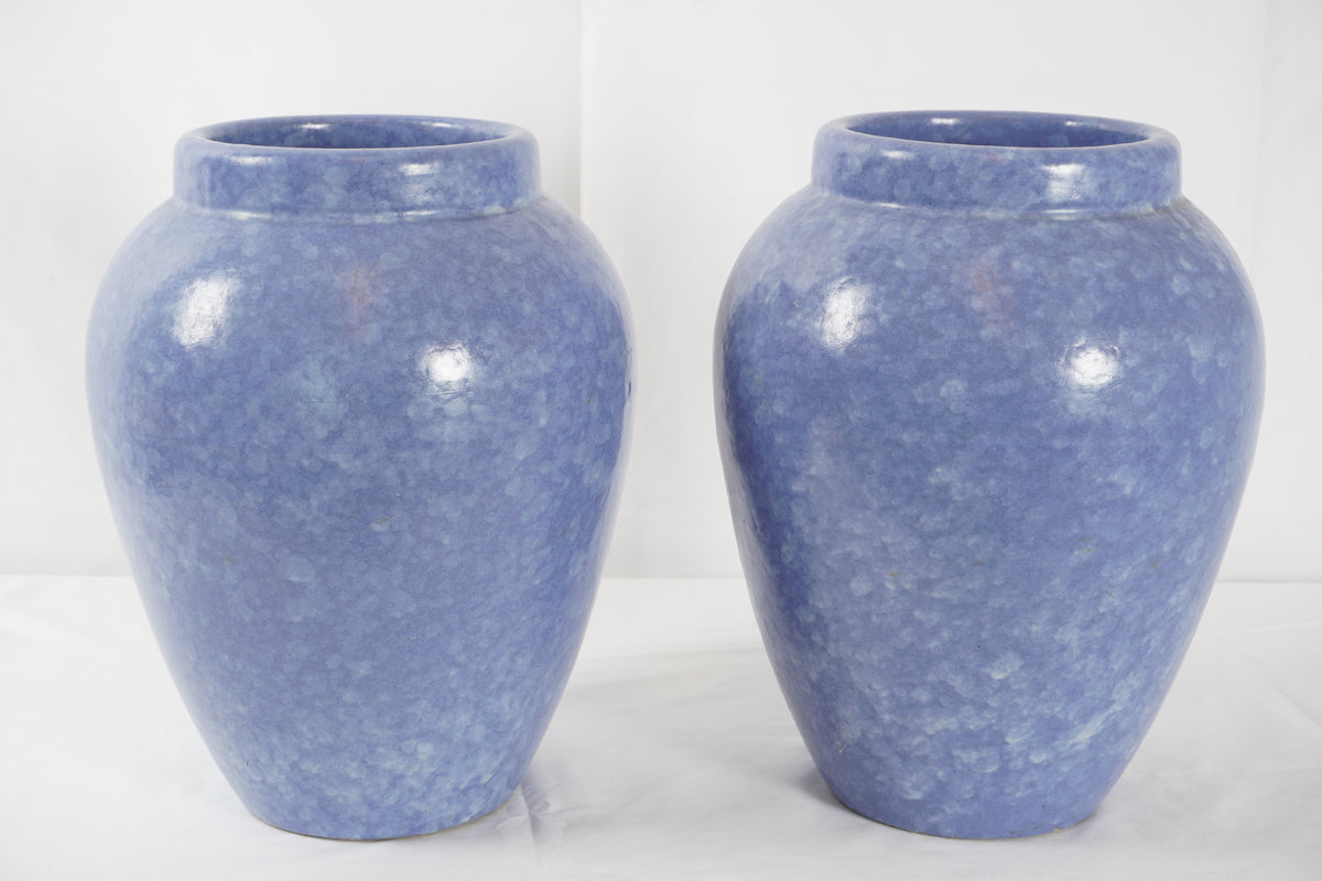 Vintage Large Robinson Ransbottom Pottery Spongeware Oil Jar Vase, Pair of