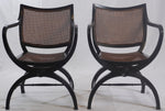 English Regency Style Mahogany and Cane Curule Form Armchairs