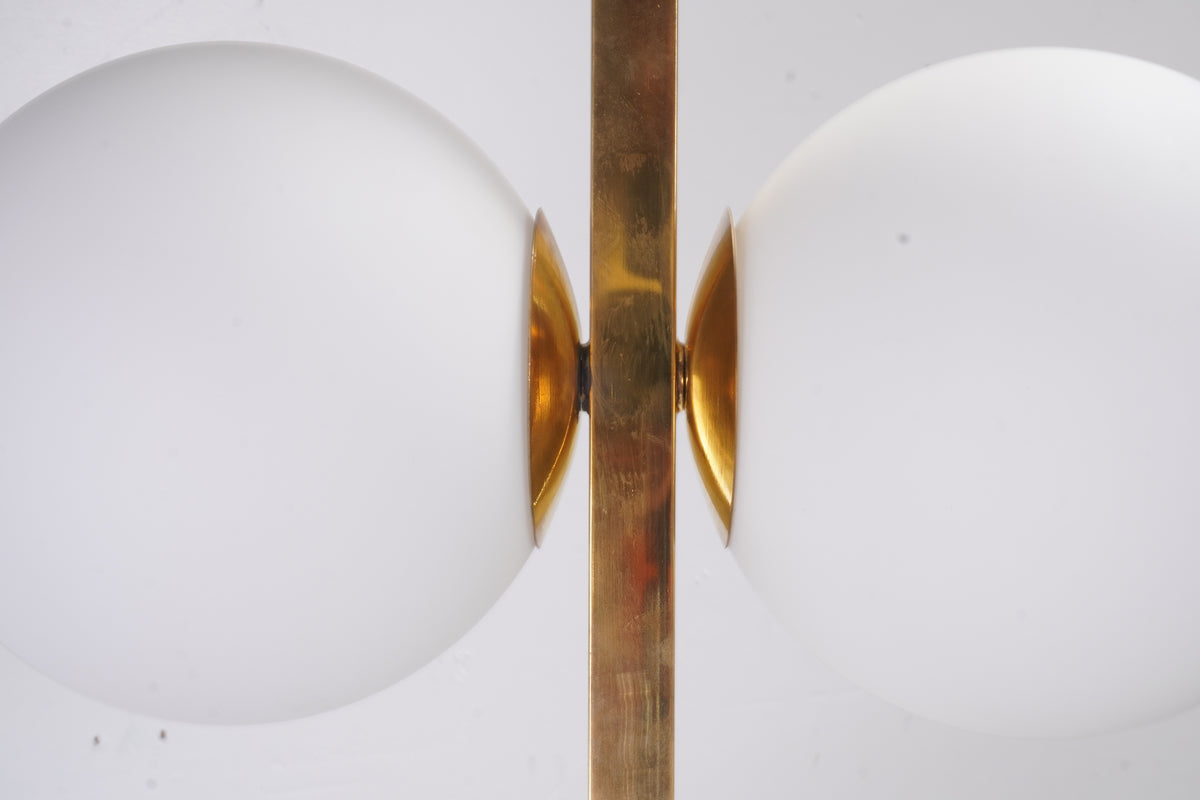 Vintage Italian Brass Floor Lamps with Opaline Ball, Pair of (condition - base with dents and need to be fixed)