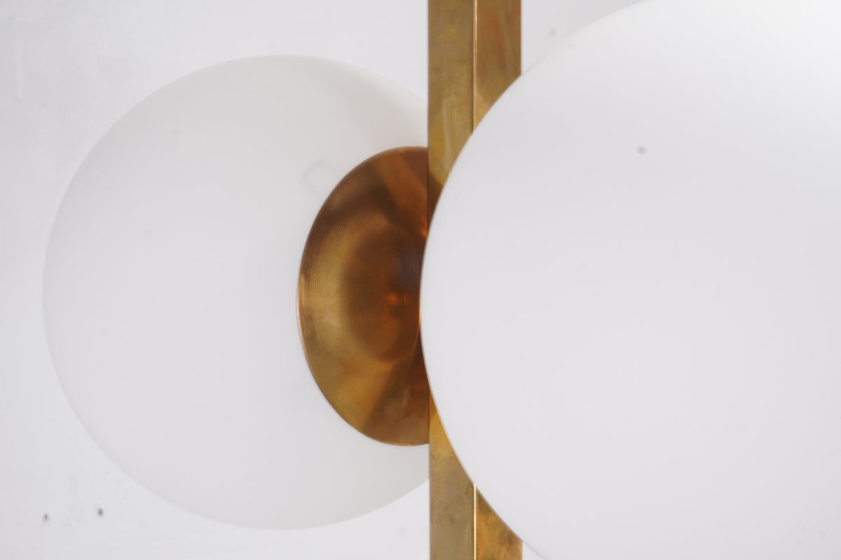 Vintage Italian Brass Floor Lamps with Opaline Ball, Pair of (condition - base with dents and need to be fixed)
