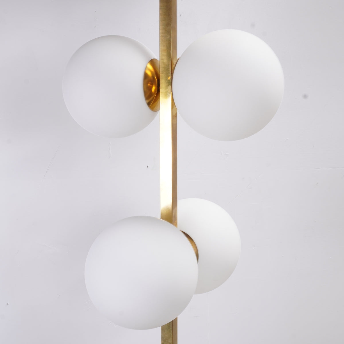 Vintage Italian Brass Floor Lamps with Opaline Ball, Pair of (condition - base with dents and need to be fixed)