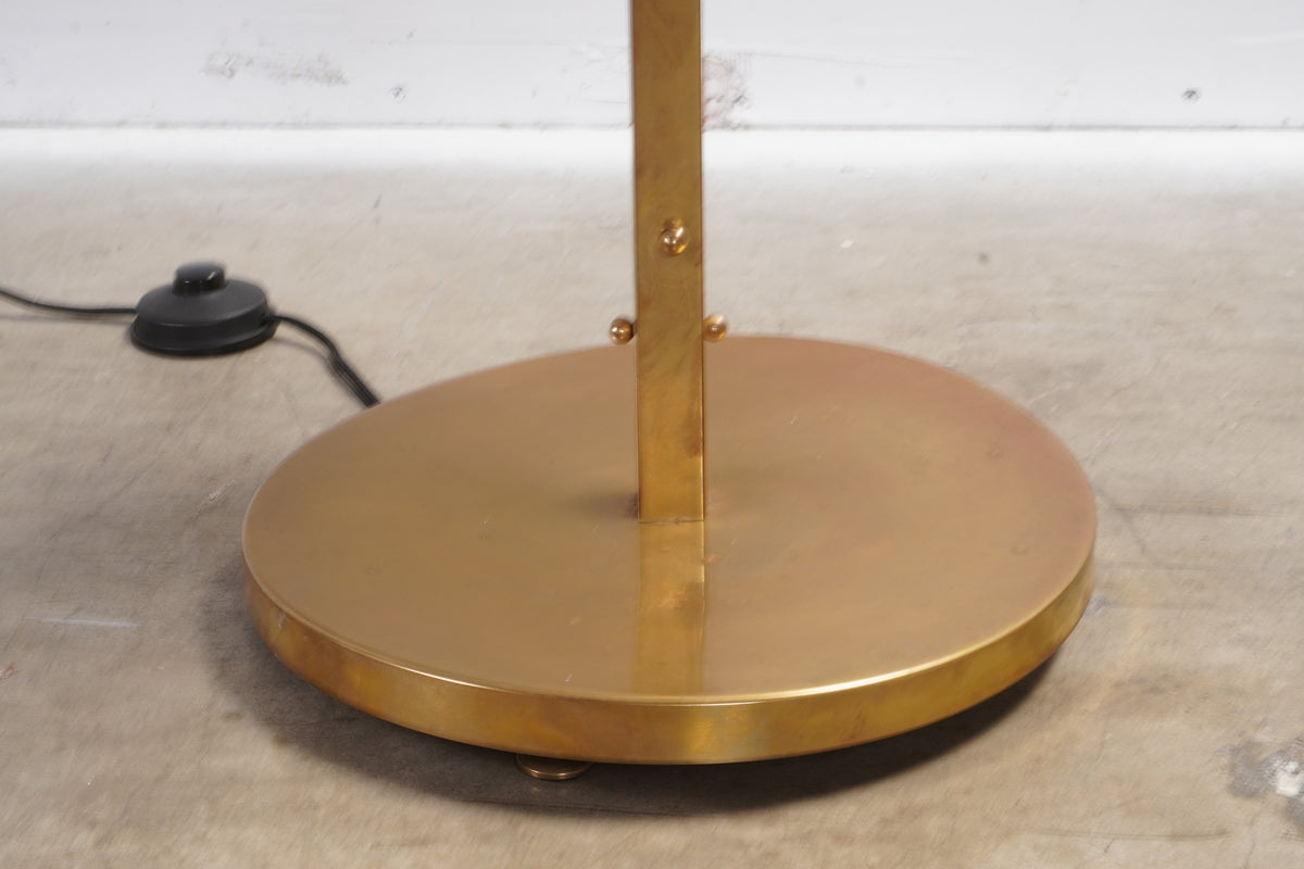 Vintage Italian Brass Floor Lamps with Opaline Ball, Pair of (condition - base with dents and need to be fixed)