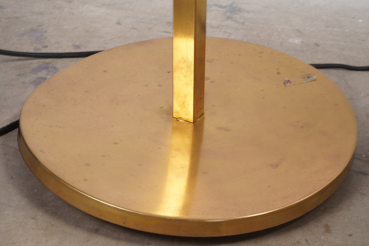 Vintage Italian Brass Floor Lamps with Opaline Ball, Pair of (condition - base with dents and need to be fixed)