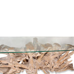 Modern Solid Natural Teak Root Freeform Console Table with Glass Top