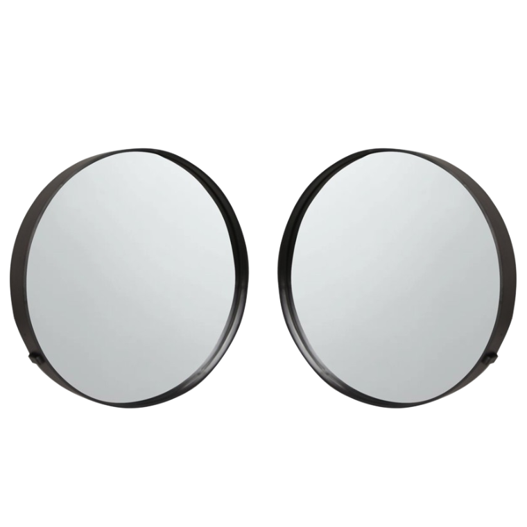 Pair of Modern Round Walnut Mirrors