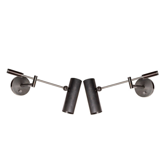 Pair of Apparatus Studio Cylinder Swing Arm Sconces - Blackened Brass and Leather (Brand New)