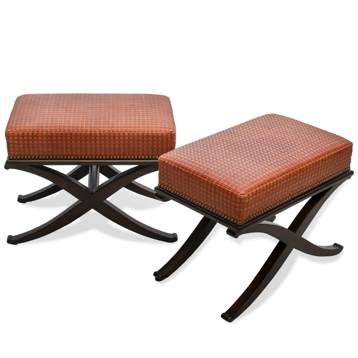 Pair of Modern Woven Leather X Base Benches