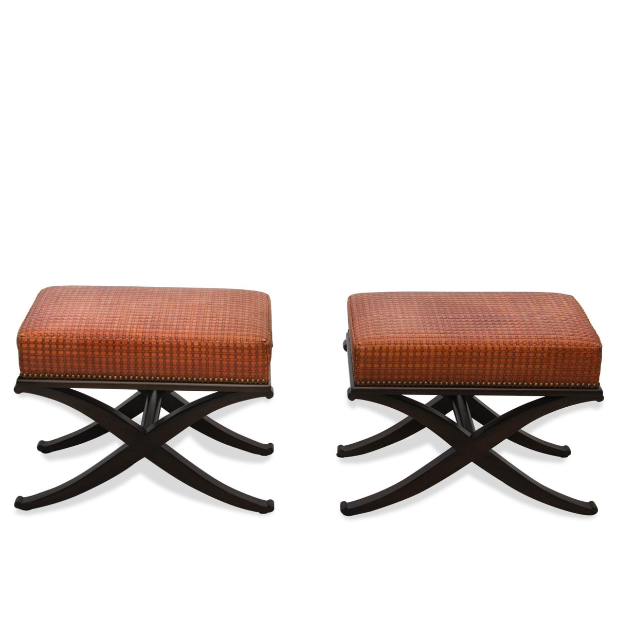 Pair of Modern Woven Leather X Base Benches