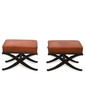 Pair of Modern Woven Leather X Base Benches