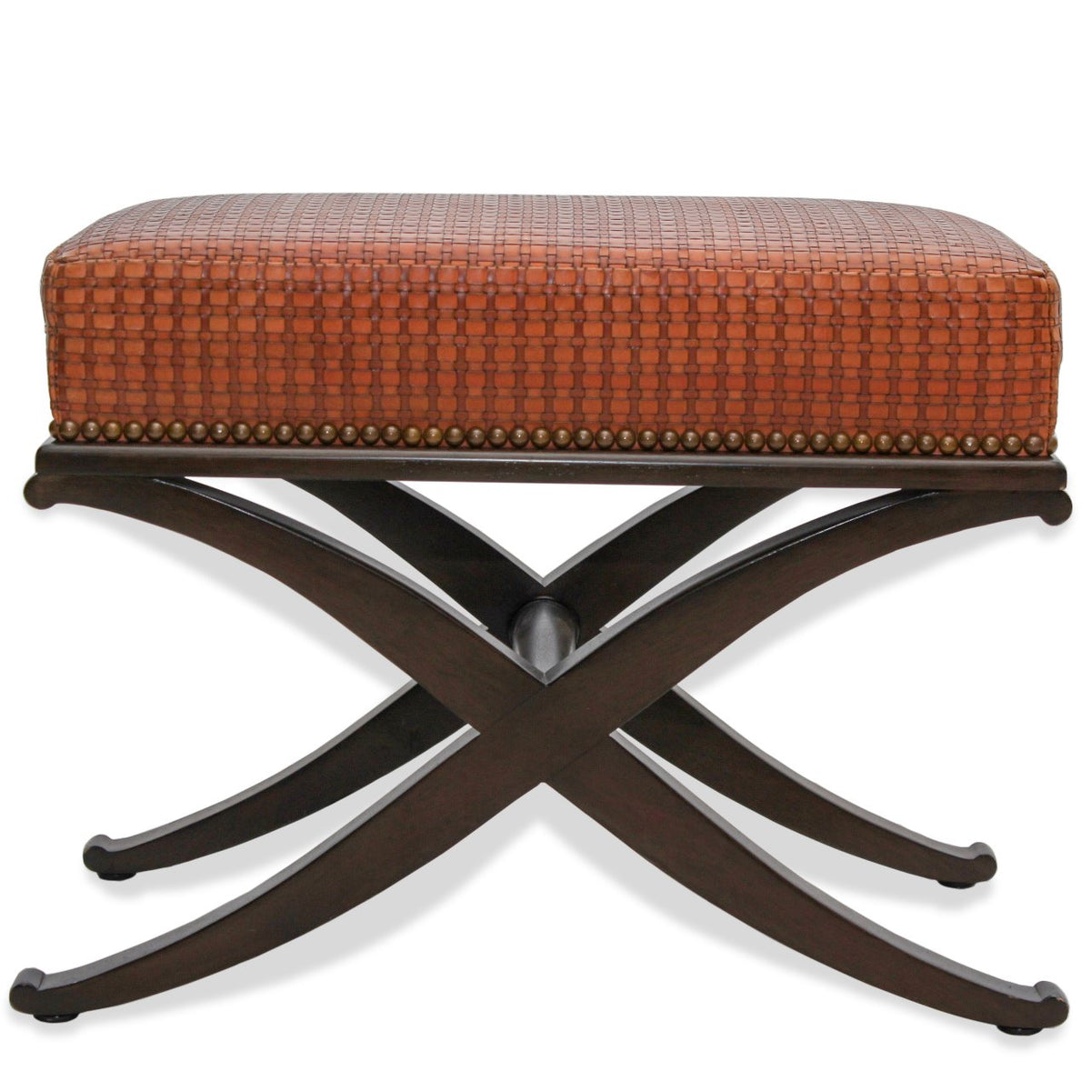Pair of Modern Woven Leather X Base Benches