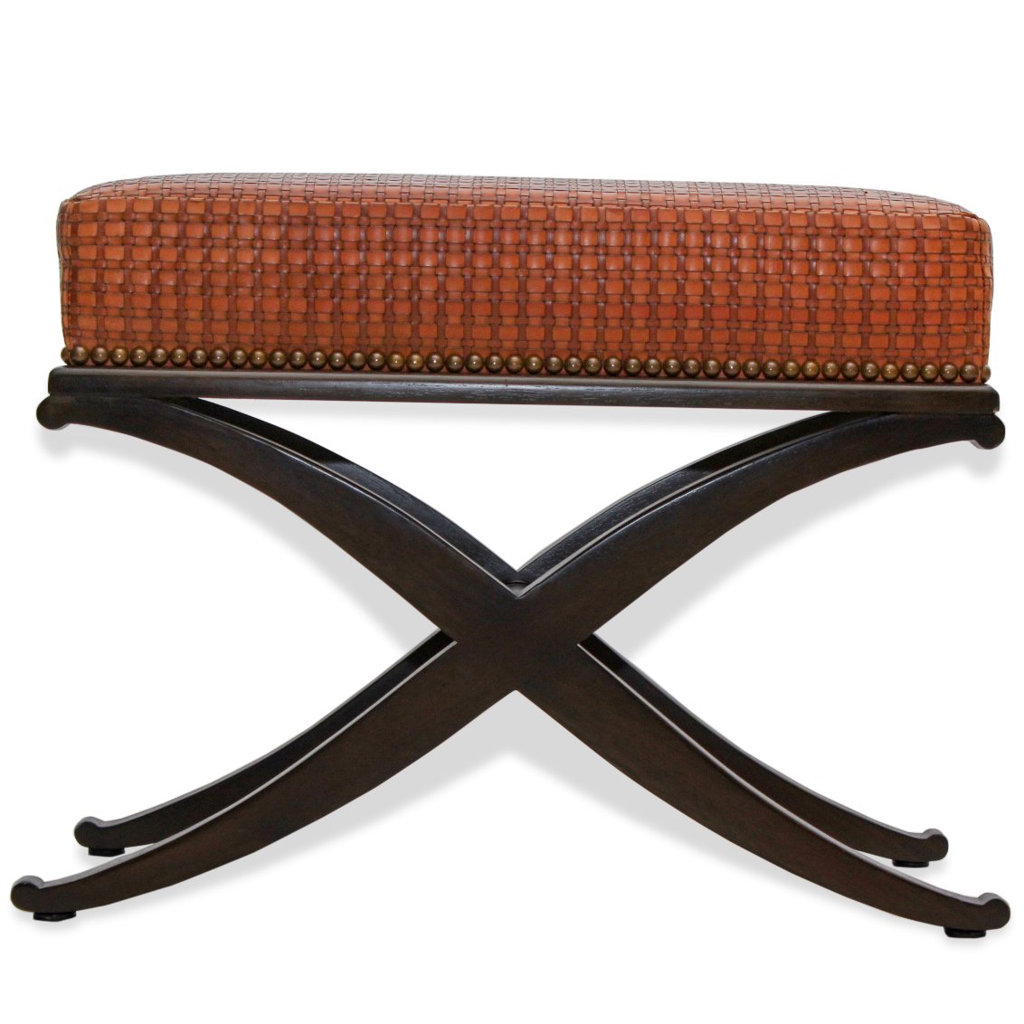 Pair of Modern Woven Leather X Base Benches