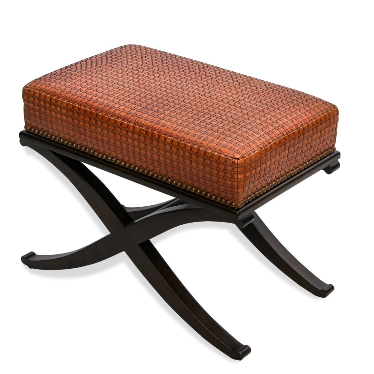 Pair of Modern Woven Leather X Base Benches