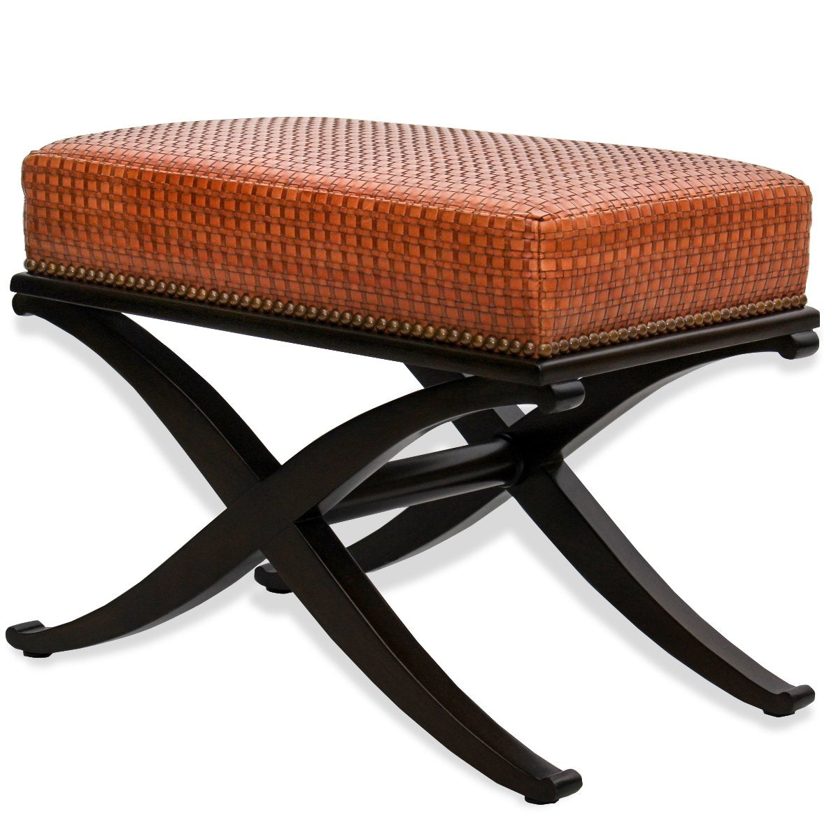 Pair of Modern Woven Leather X Base Benches