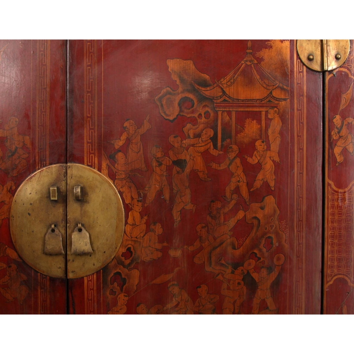 Antique Chinese Red Lacquered Armoire C1890s