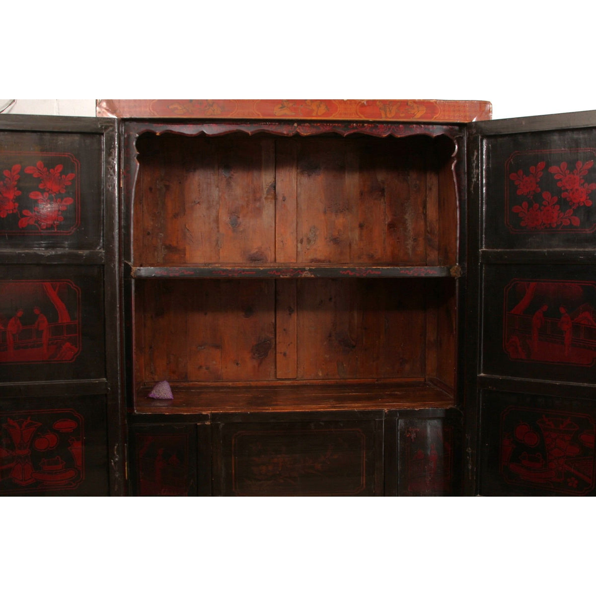 Antique Chinese Red Lacquered Armoire C1890s