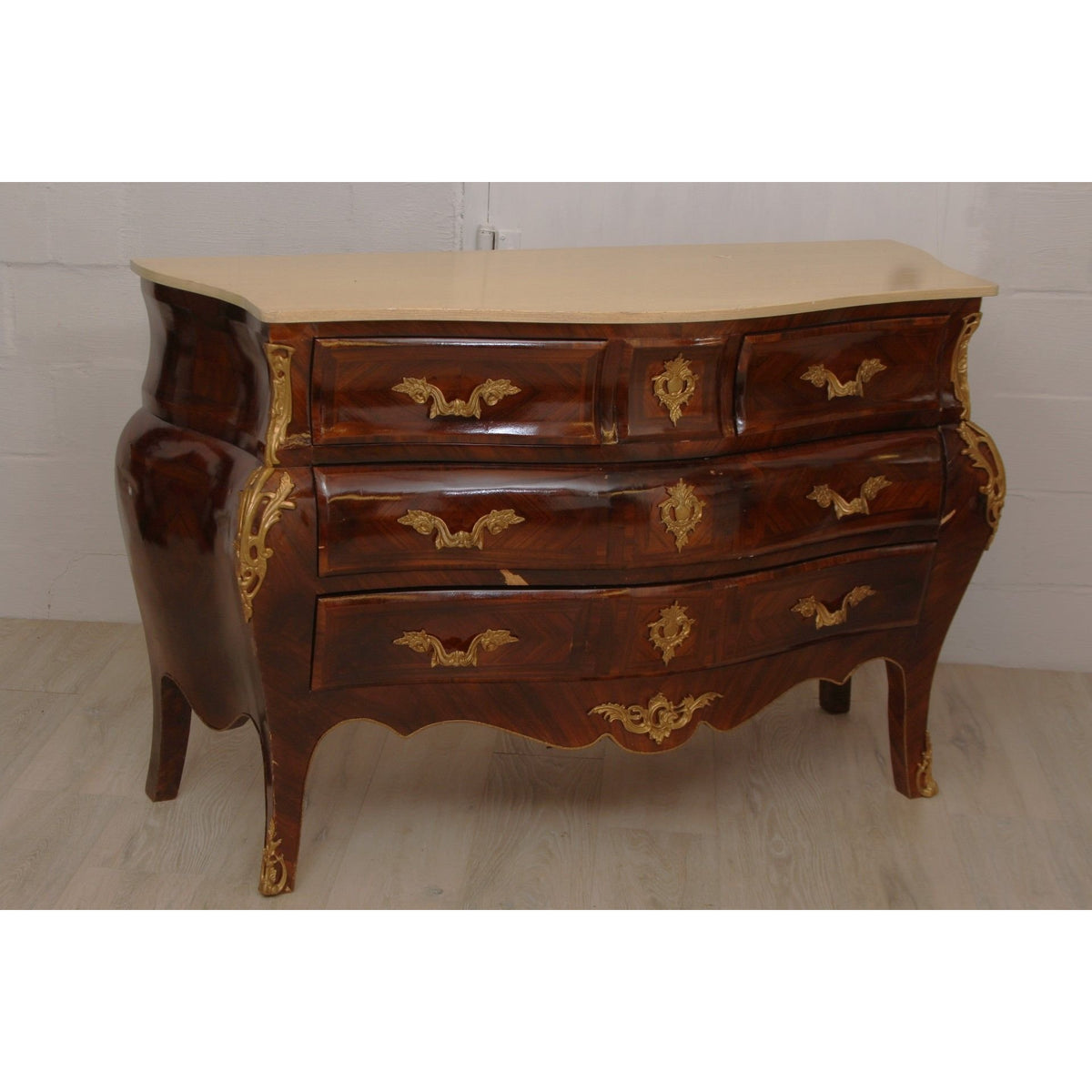 Antique Louis XV Style Dresser with Marquetry Inlay C1920s