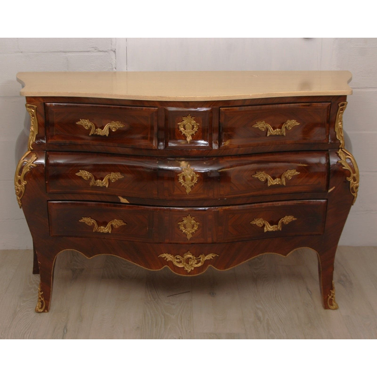 Antique Louis XV Style Dresser with Marquetry Inlay C1920s